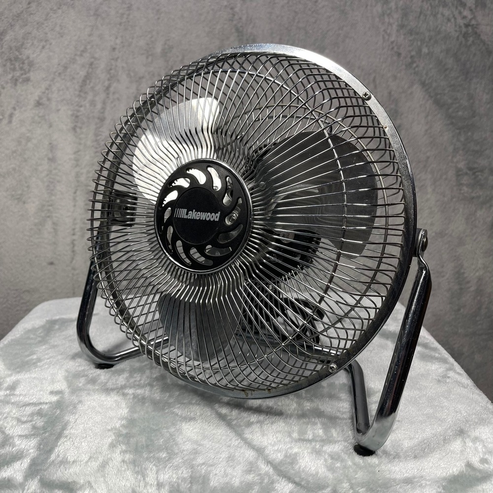Lakewood High Velocity Desk Fan Silver Chrome Metal 3-Speed Tilt HV-8 Tested